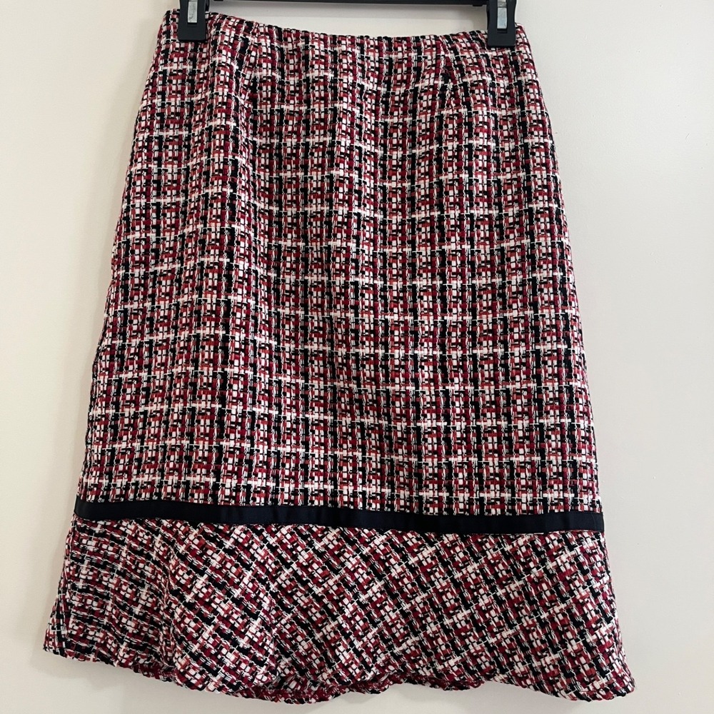 Vtg Womens Tweed Plaid Mini Skirt 4 Red Black Retro Preppy Dark Academia Office
